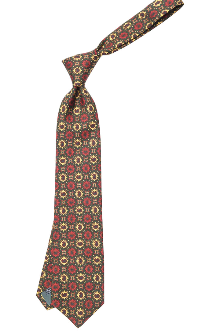 The Tie – Fir green silk with red medallions – WICKET