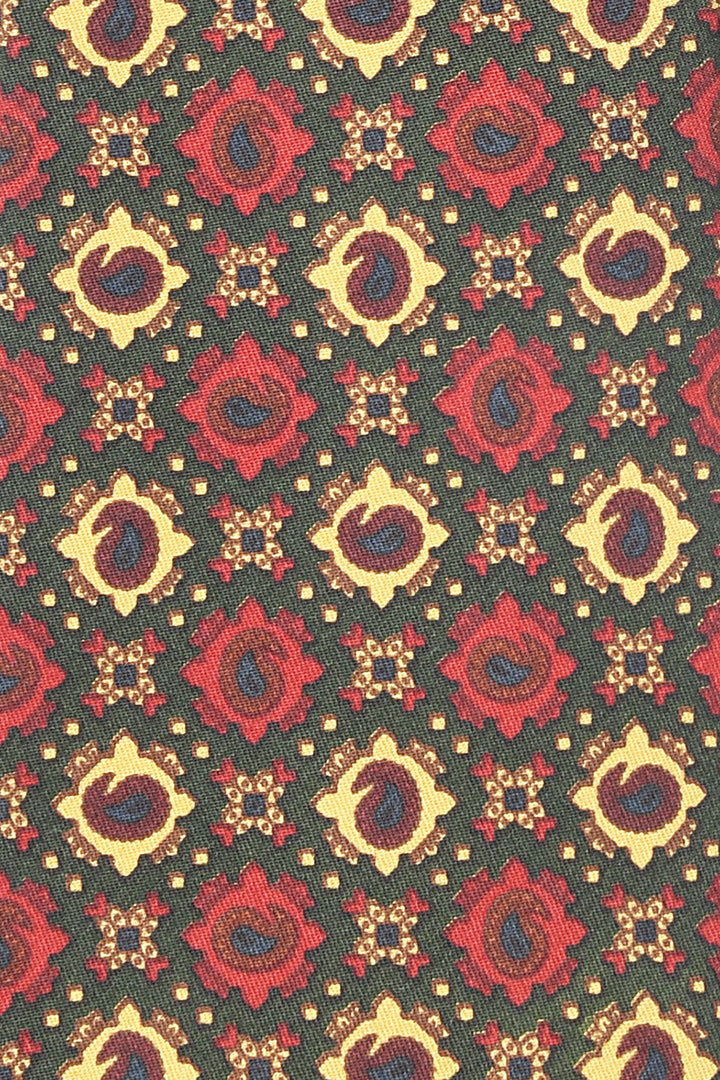 The Tie – Fir green silk with red medallions – WICKET
