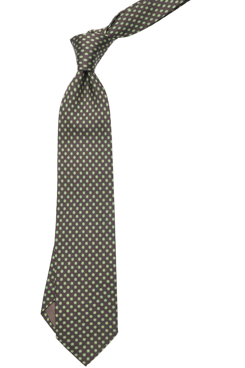 The Tie – Brown wool and silk with green polka dots – WICKET