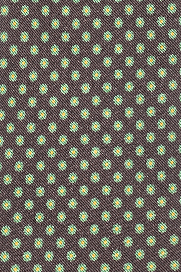 The Tie – Brown wool and silk with green polka dots – WICKET