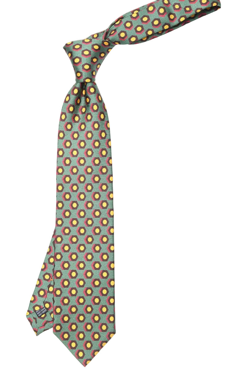 The Tie – Sage green silk with hexagons – WICKET