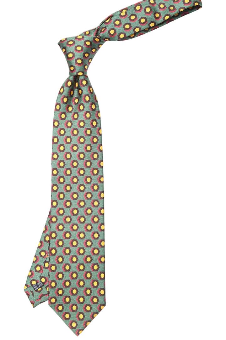 The Tie – Sage green silk with hexagons – WICKET