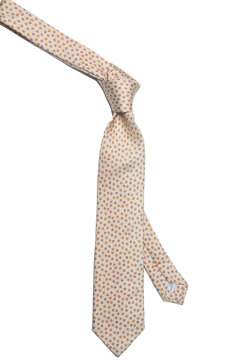 The Tie – Cream silk and linen with flowers – WICKET