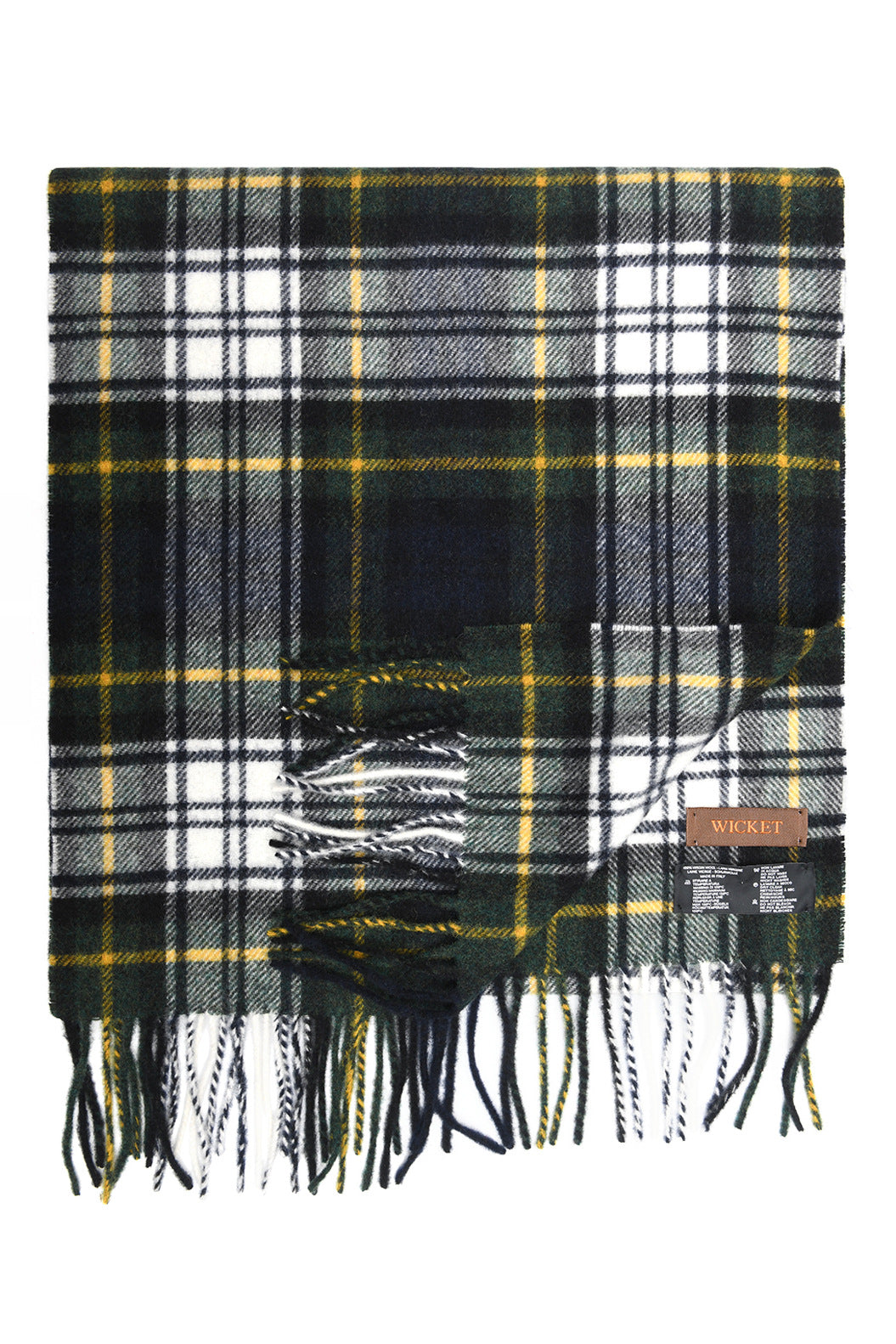 The Scarf – Virgin wool in green, white and yellow tartan – WICKET