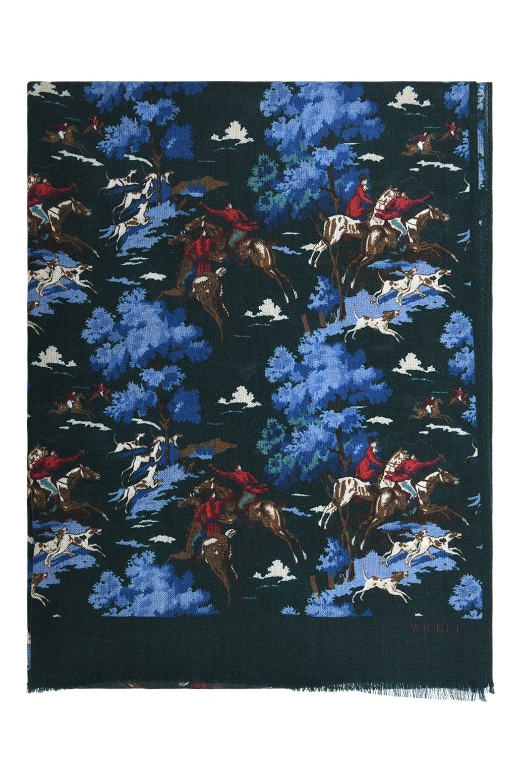 The Scarf – Green wool with hunting scenes – WICKET