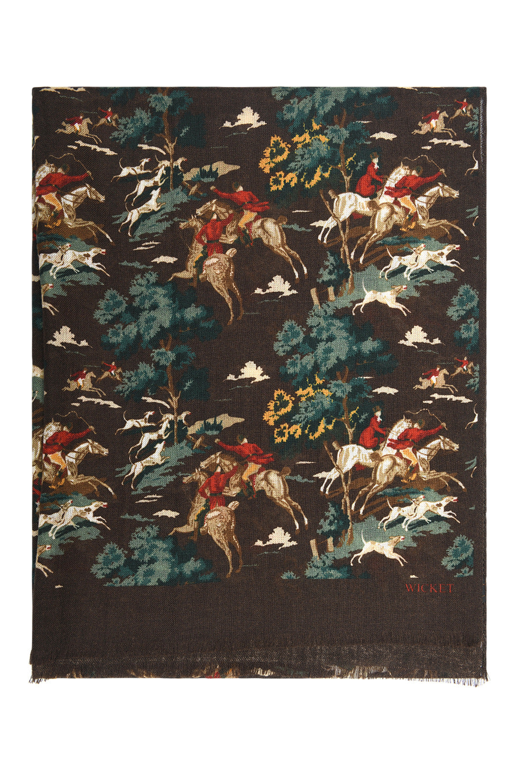 The Scarf – Brown wool with hunting scenes – WICKET
