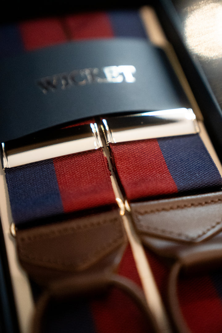 The Braces – Navy and burgundy with brown tabs – WICKET