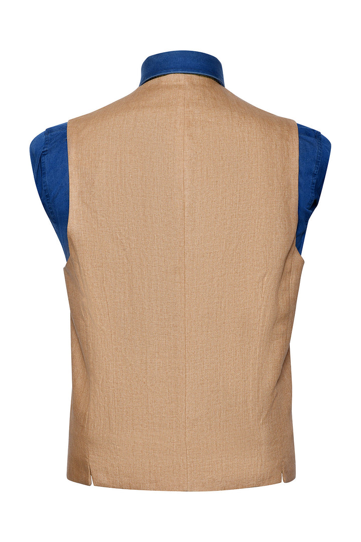 The Double-Breasted Waistcoat – Sand beige linen – WICKET