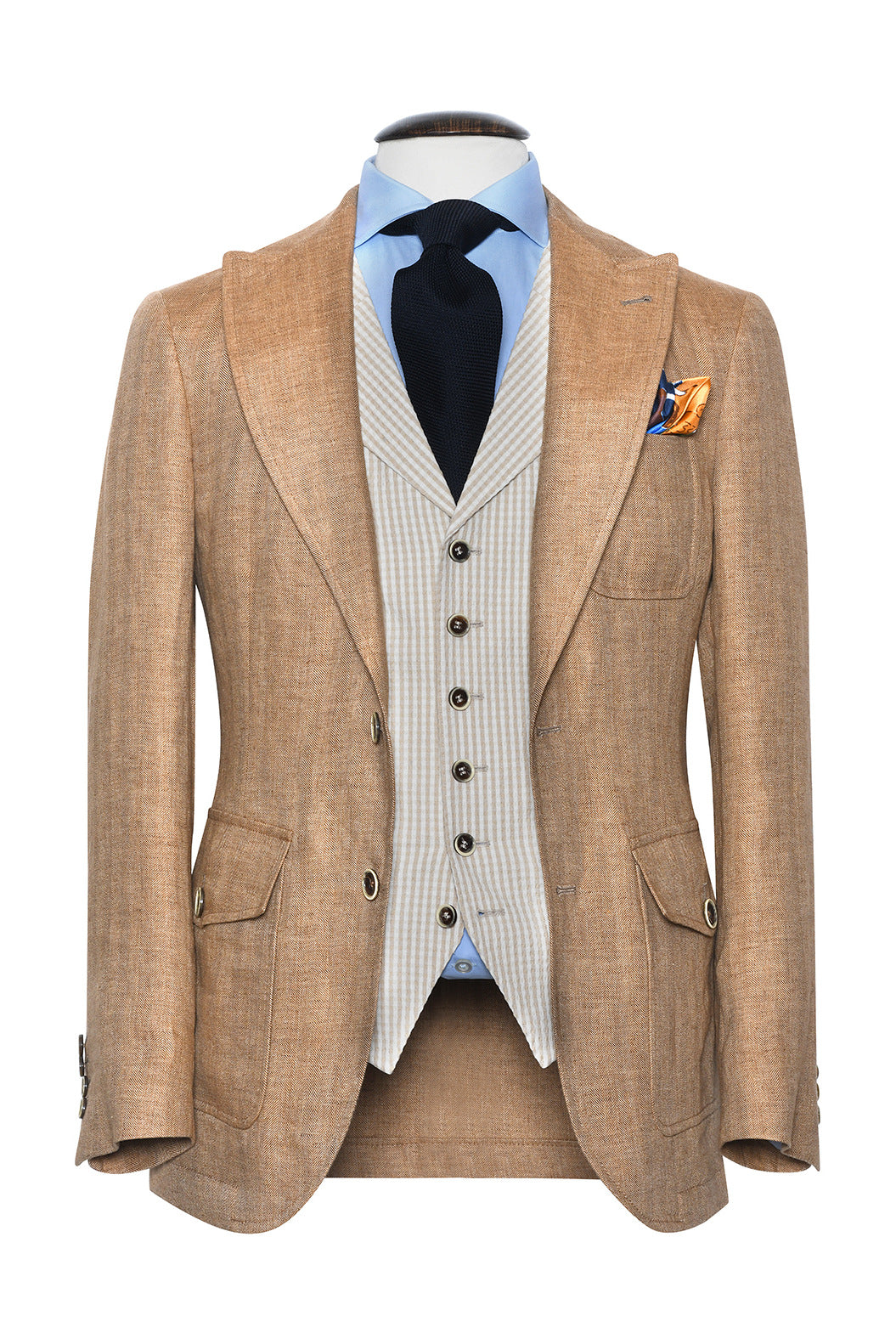 La Downton – Beige herringbone, 100% linen (295 g) – WICKET