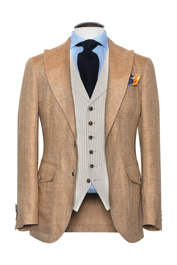 La Downton – Beige herringbone, 100% linen (295 g) – WICKET