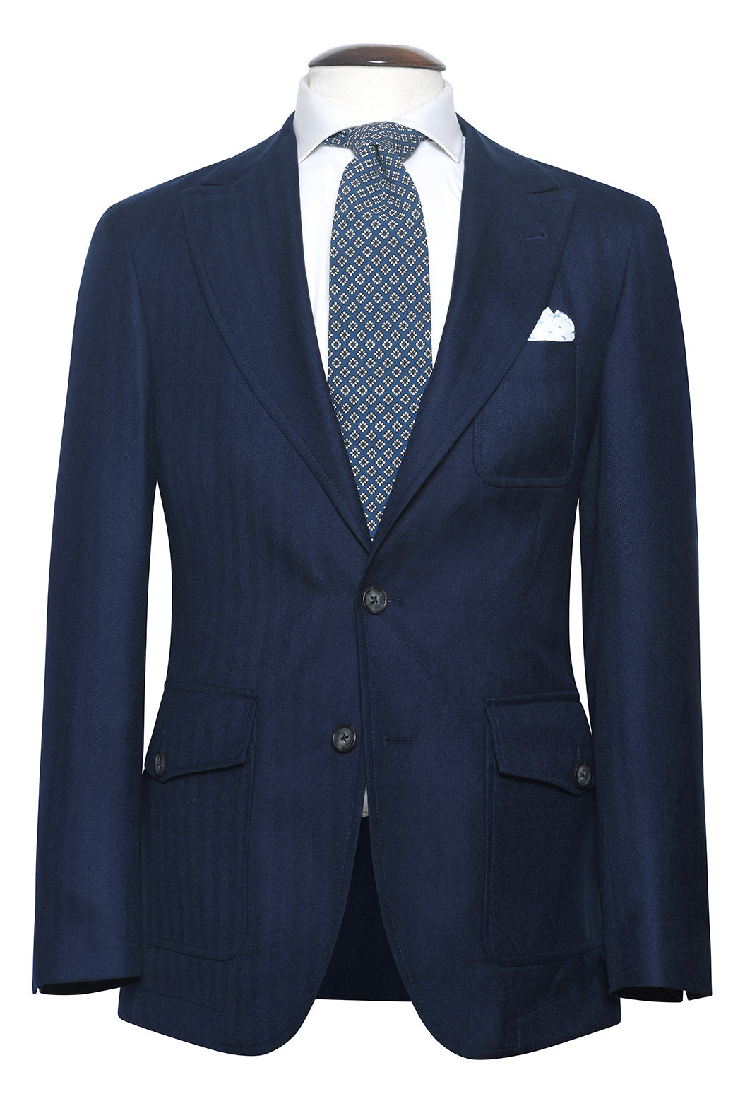 La Downton – Navy herringbone wool and silk – WICKET