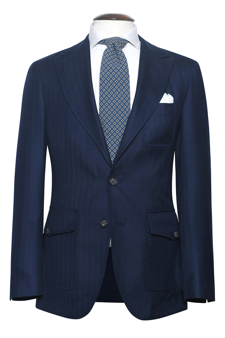 La Downton – Navy herringbone wool and silk – WICKET