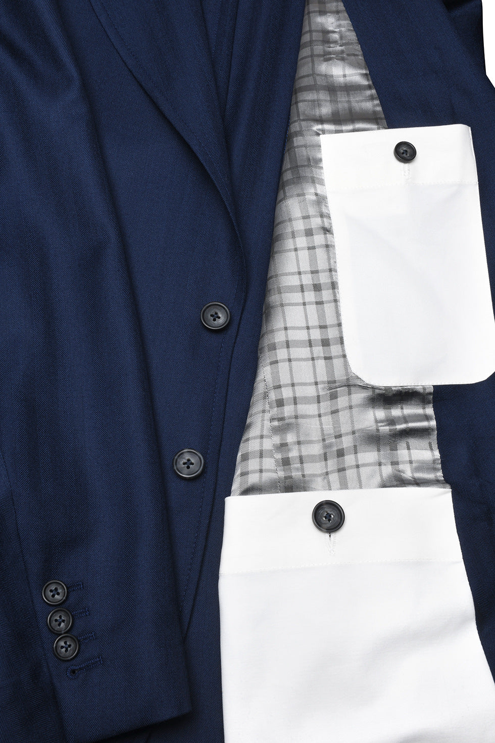 La Downton – Navy herringbone wool and silk – WICKET