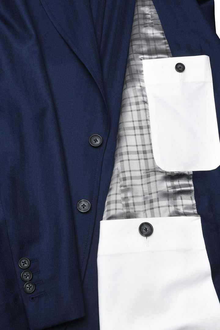 La Downton – Navy herringbone wool and silk – WICKET