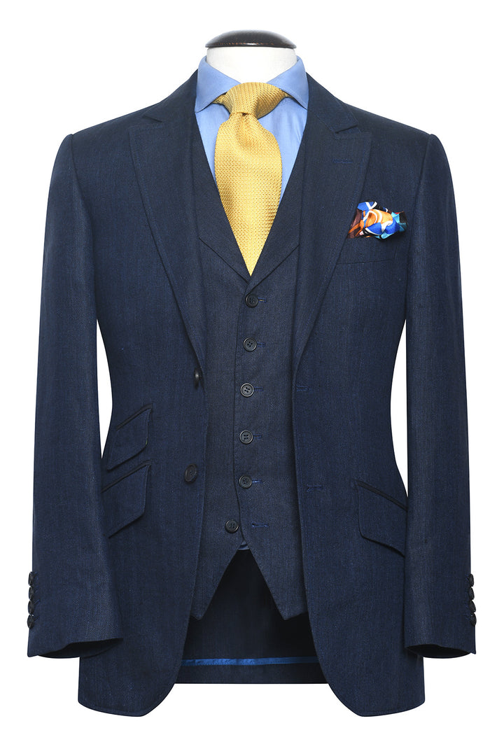 La Kensington – Lin bleu marine à chevrons – WICKET