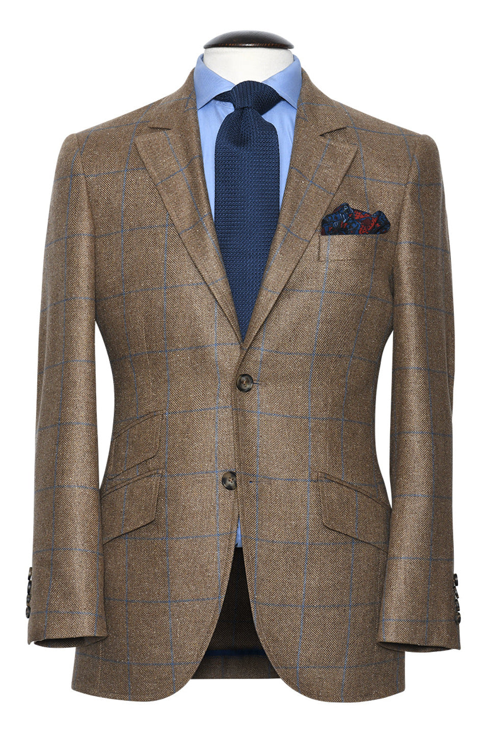 La Kensington – Beige silk with Prussian blue check – WICKET