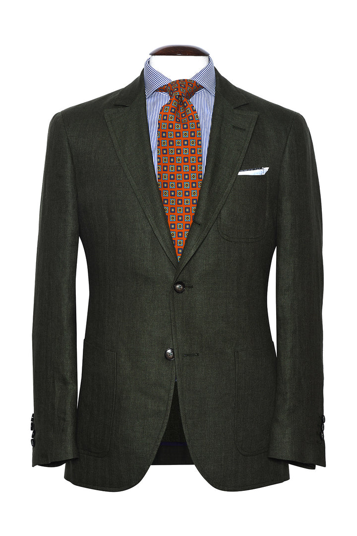 La Milan – British racing green herringbone, 100% linen (295 g) – WICKET