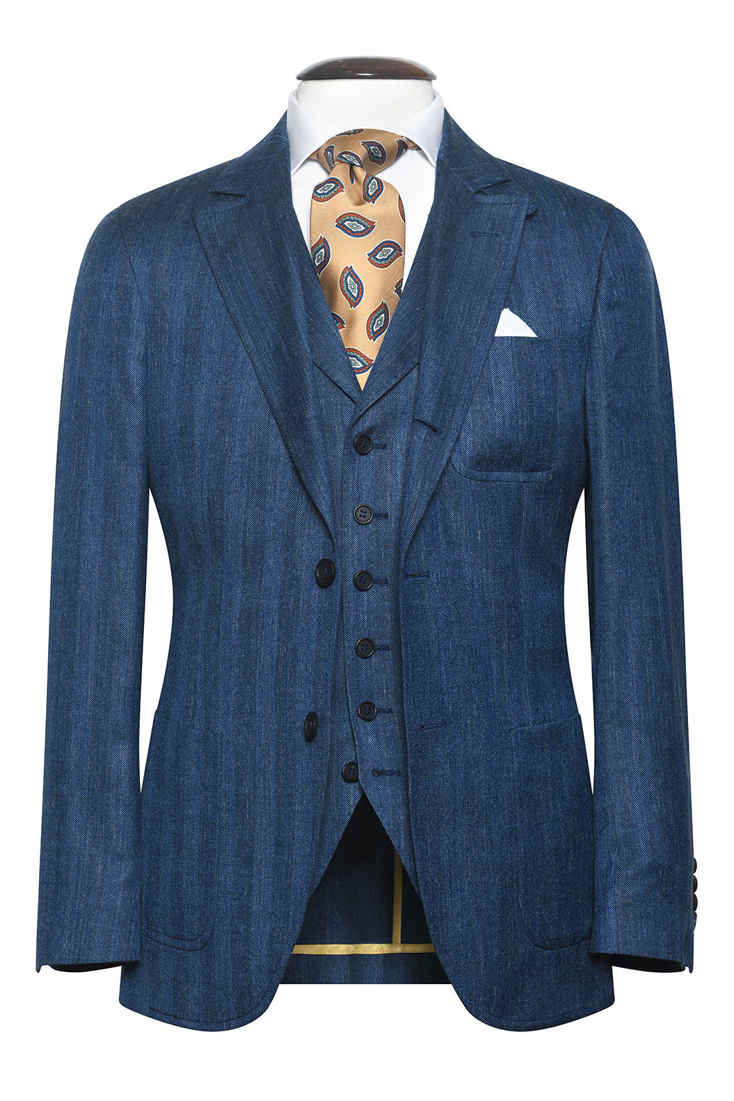La Milan – Royal blue herringbone wool, silk and linen – WICKET