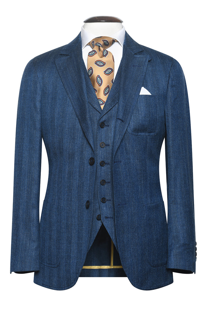 La Milan – Royal blue herringbone wool, silk and linen – WICKET