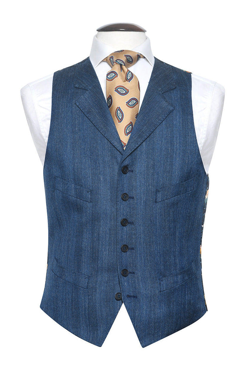 La Milan – Royal blue herringbone wool, silk and linen – WICKET
