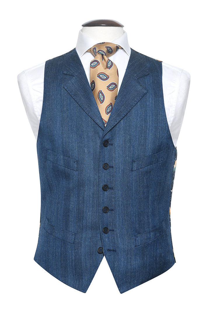 La Milan – Royal blue herringbone wool, silk and linen – WICKET