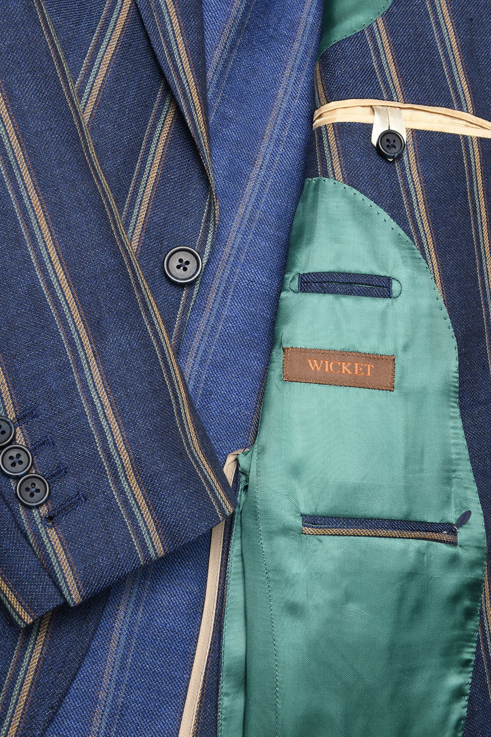 La Milan – Laine et lin marine à rayures beige et vert amande – WICKET