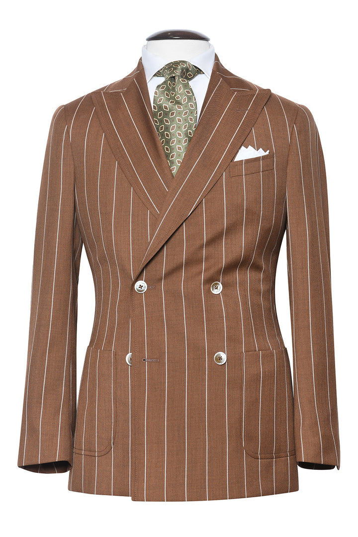La Naples – Havana brown wool twill with tennis stripes – WICKET