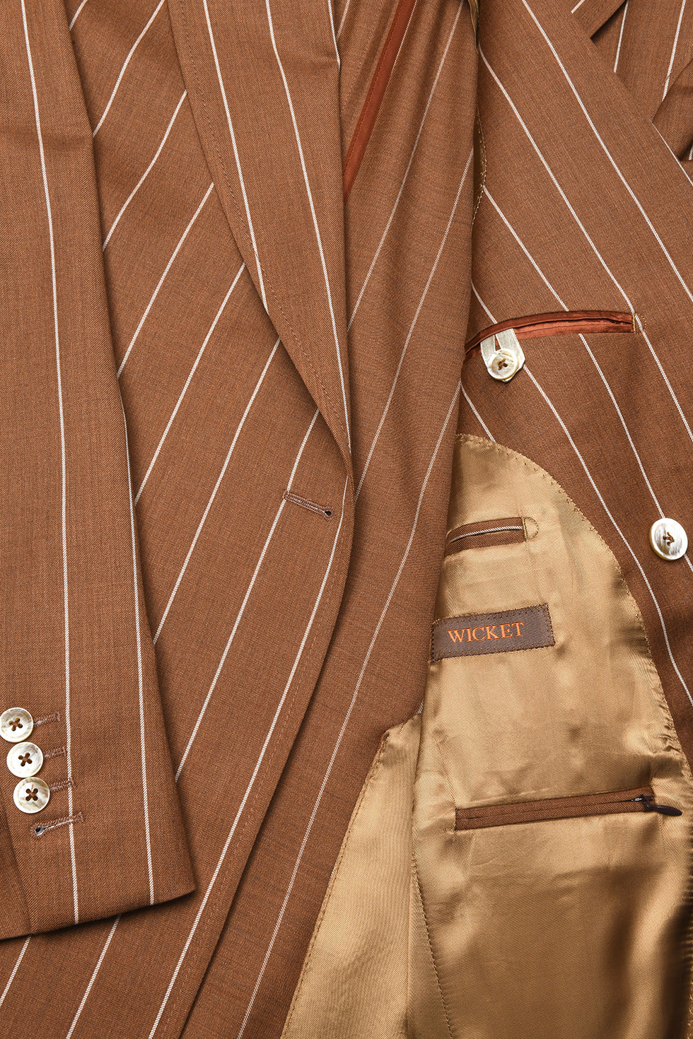 La Naples – Havana brown wool twill with tennis stripes – WICKET
