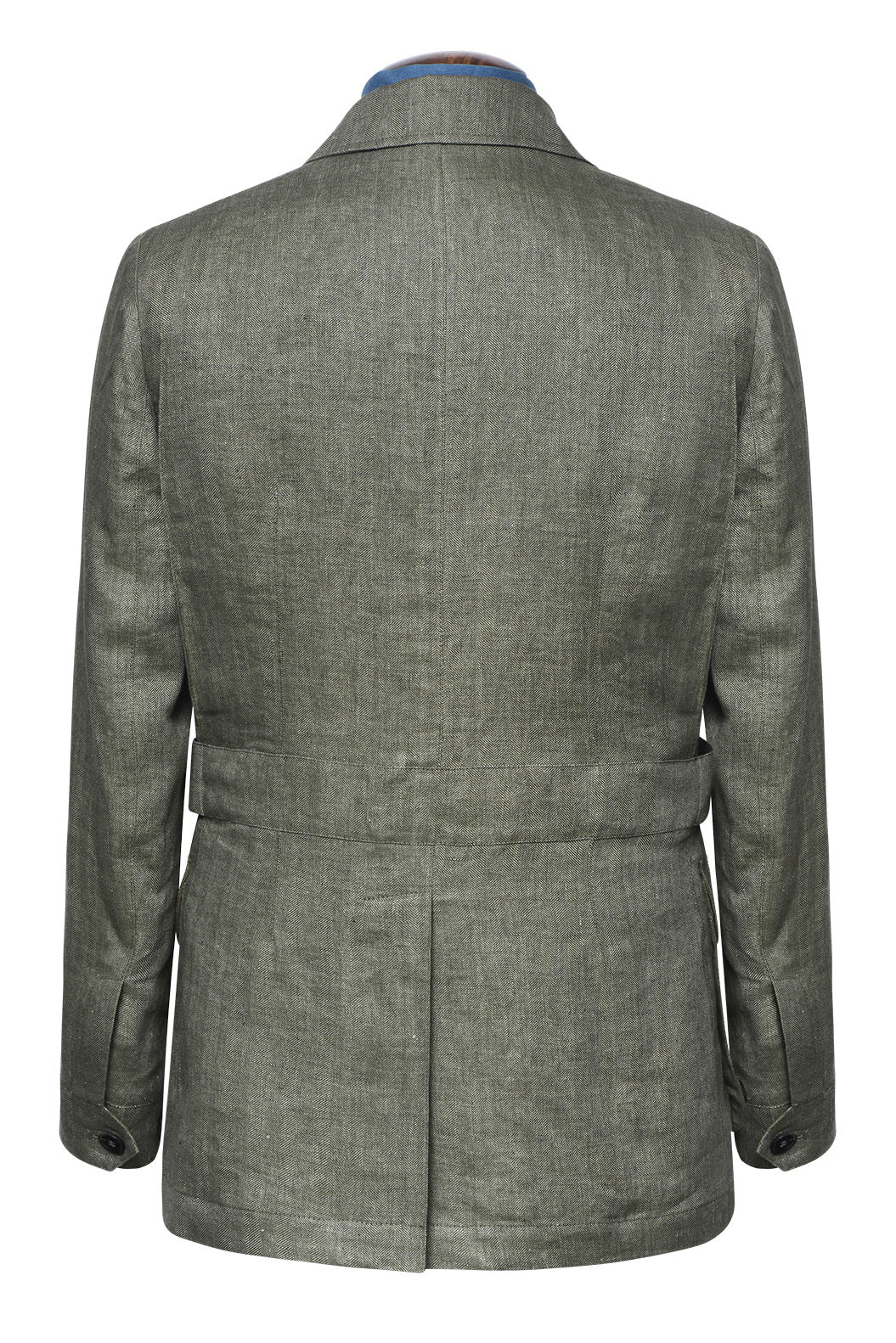 The Safari Jacket – Green and ecru white herringbone linen – WICKET