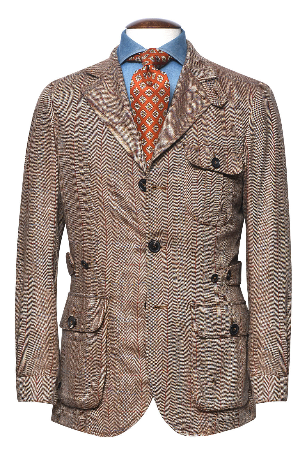 The Safari Jacket – Beige silk with blue, red and rust check – WICKET