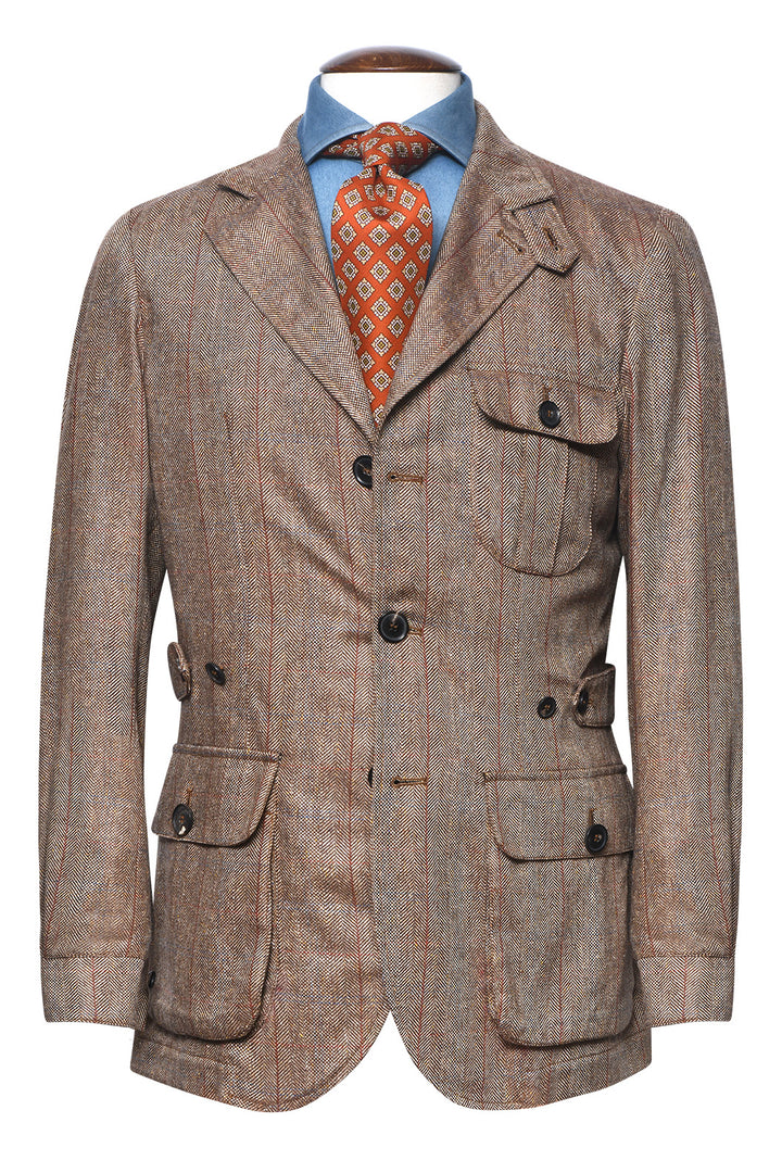 The Safari Jacket – Beige silk with blue, red and rust check – WICKET