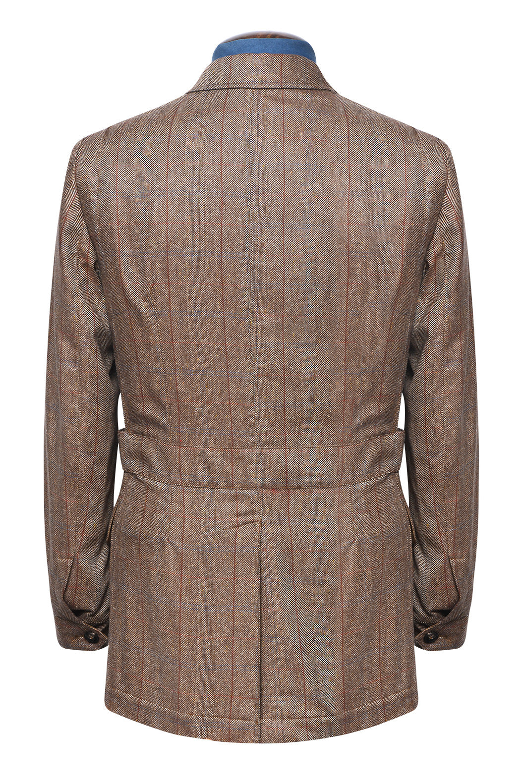 The Safari Jacket – Beige silk with blue, red and rust check – WICKET