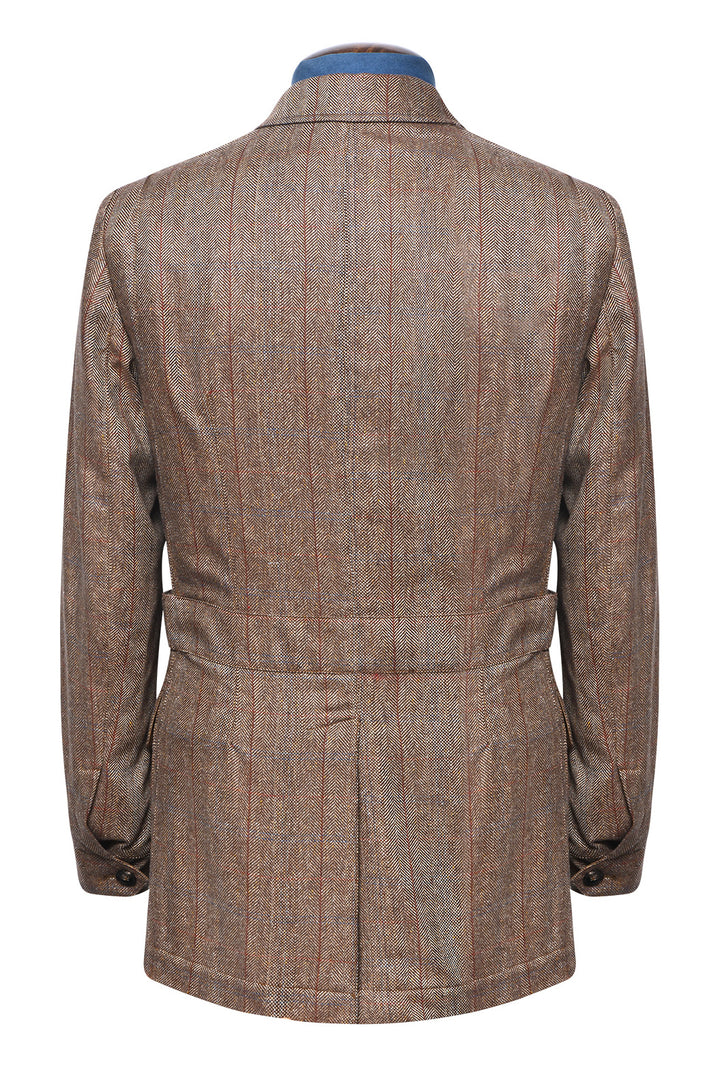 The Safari Jacket – Beige silk with blue, red and rust check – WICKET