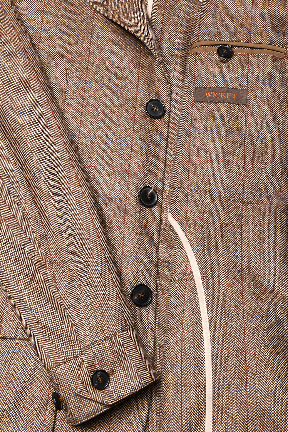 The Safari Jacket – Beige silk with blue, red and rust check – WICKET