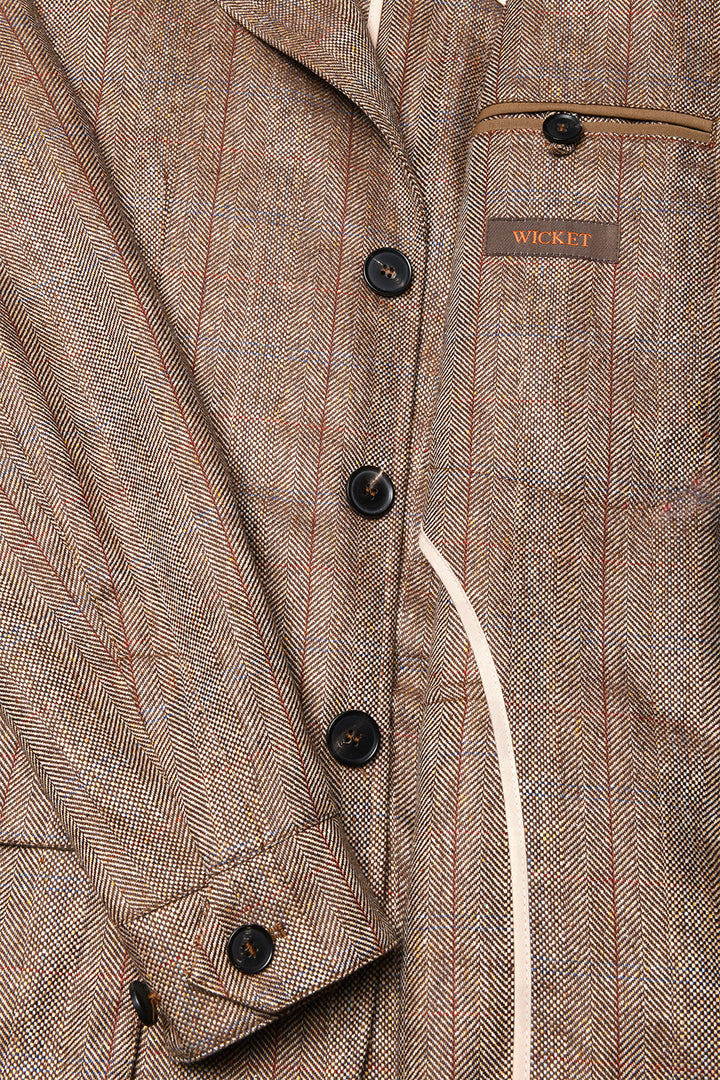 The Safari Jacket – Beige silk with blue, red and rust check – WICKET