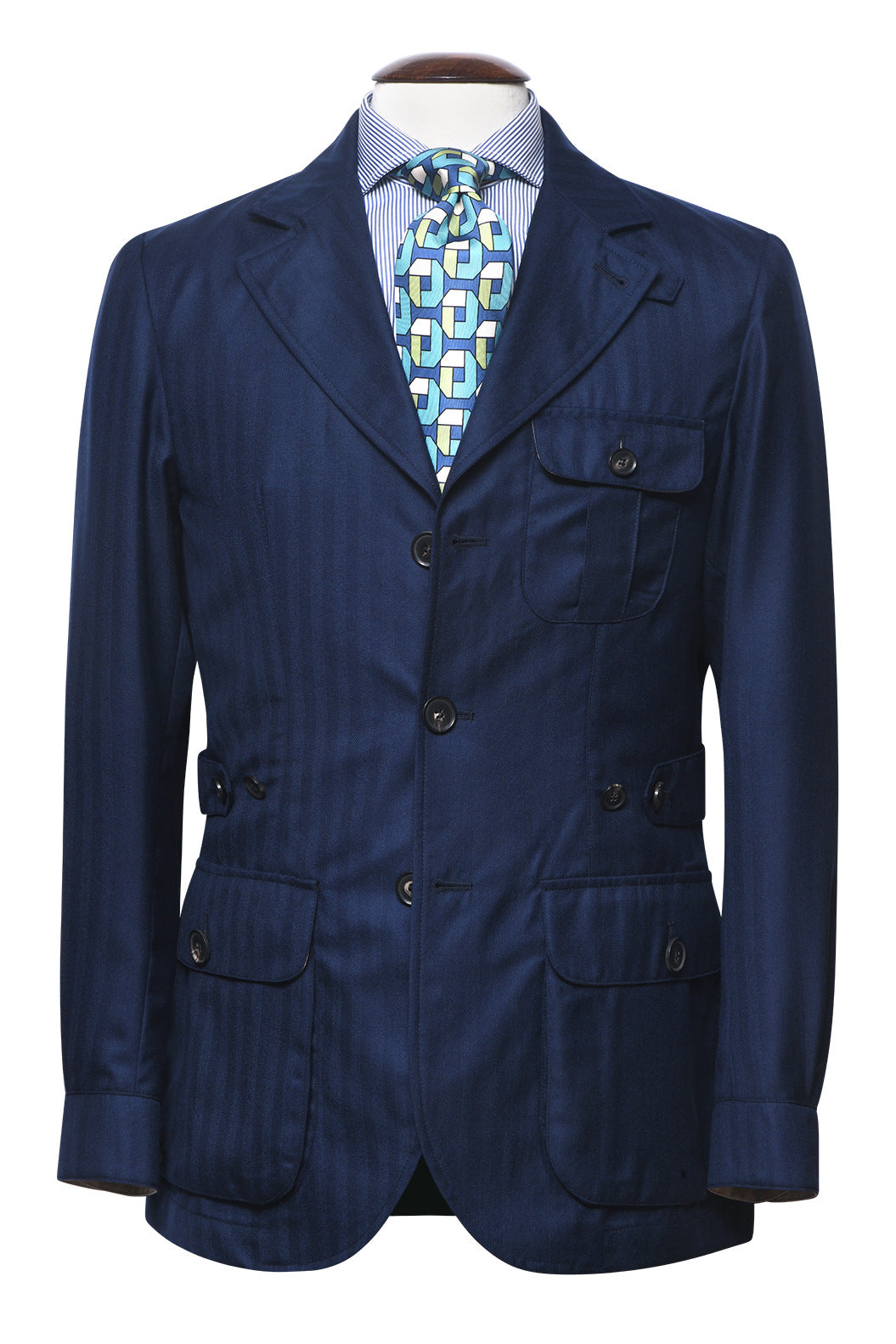 The Safari Jacket – Navy herringbone wool and silk – WICKET