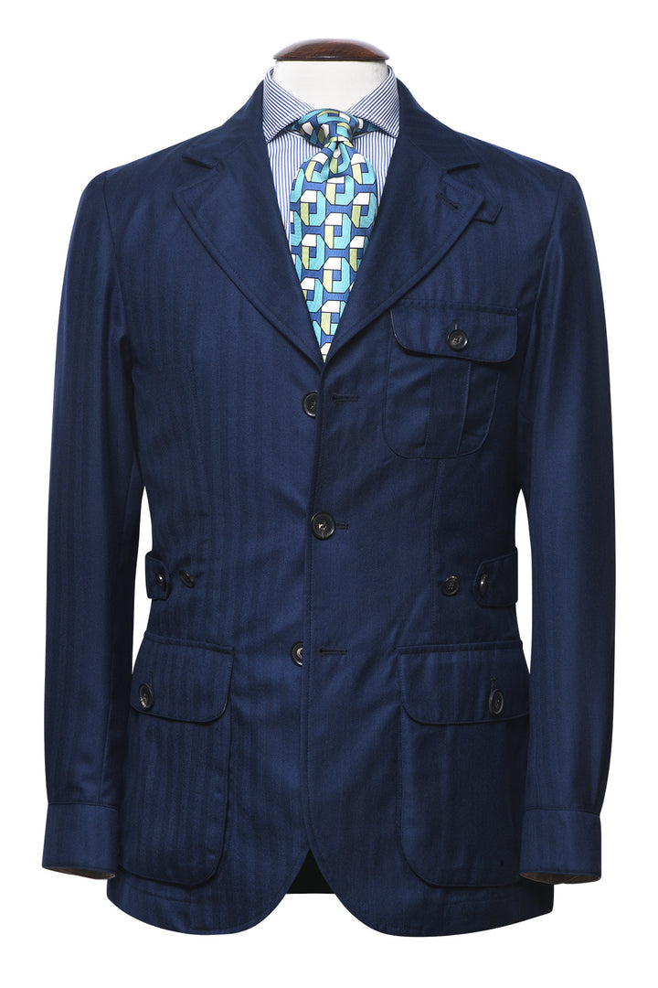 The Safari Jacket – Navy herringbone wool and silk – WICKET