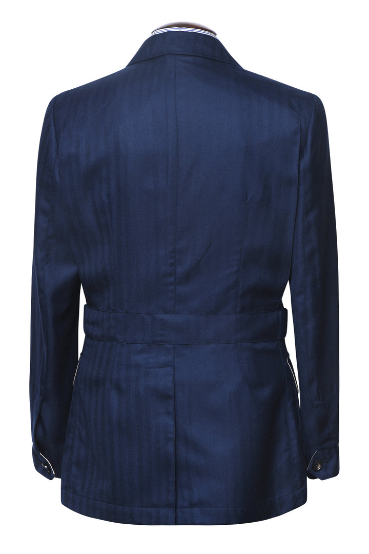 The Safari Jacket – Navy herringbone wool and silk – WICKET