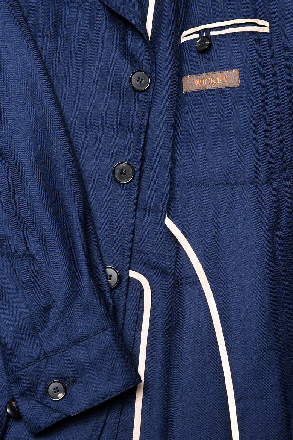 The Safari Jacket – Navy herringbone wool and silk – WICKET