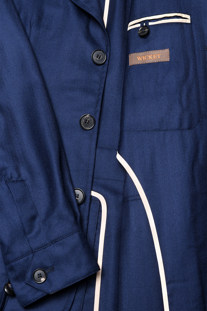 The Safari Jacket – Navy herringbone wool and silk – WICKET