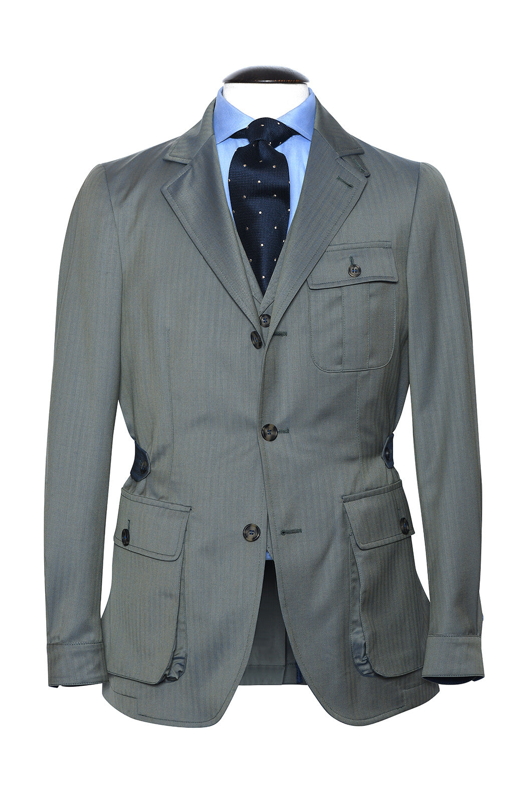 The Safari Jacket – Green Solaro herringbone with blue highlights, virgin wool (250 g) – WICKET