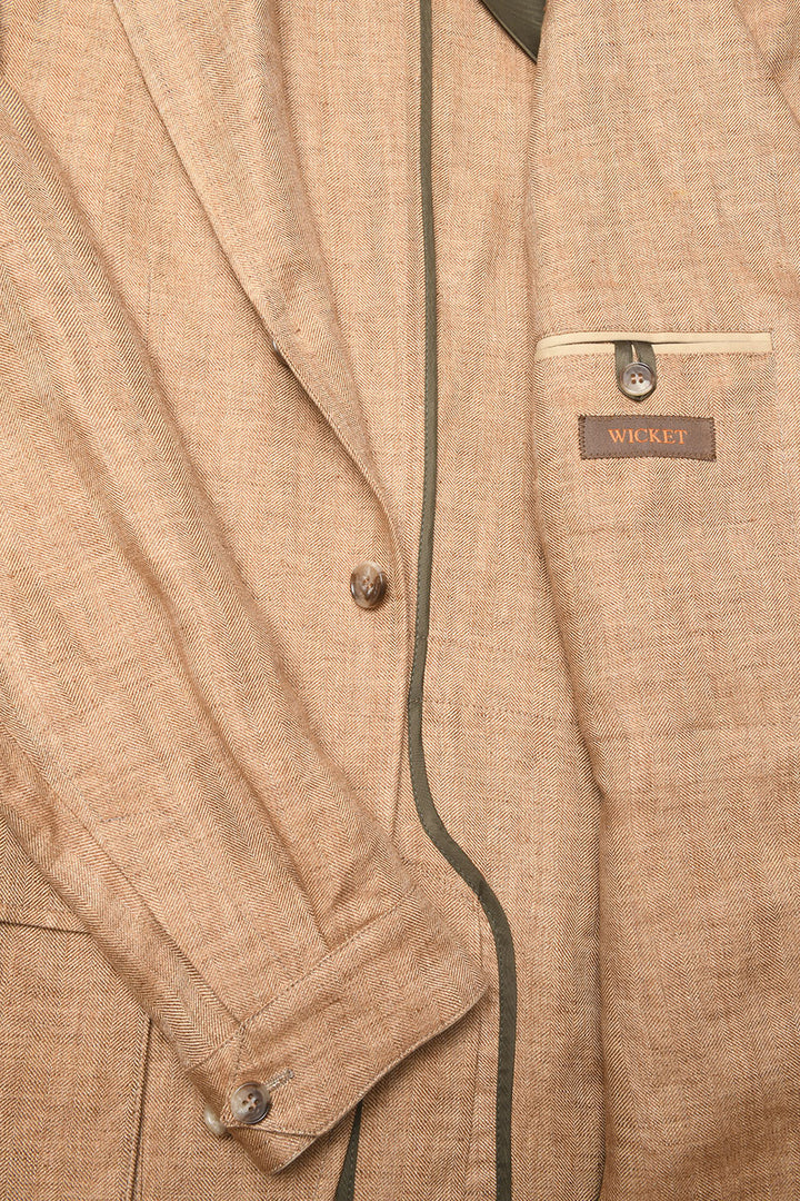 The Safari Jacket – Beige herringbone, 100% linen (295 g), Lanificio Angelico – WICKET