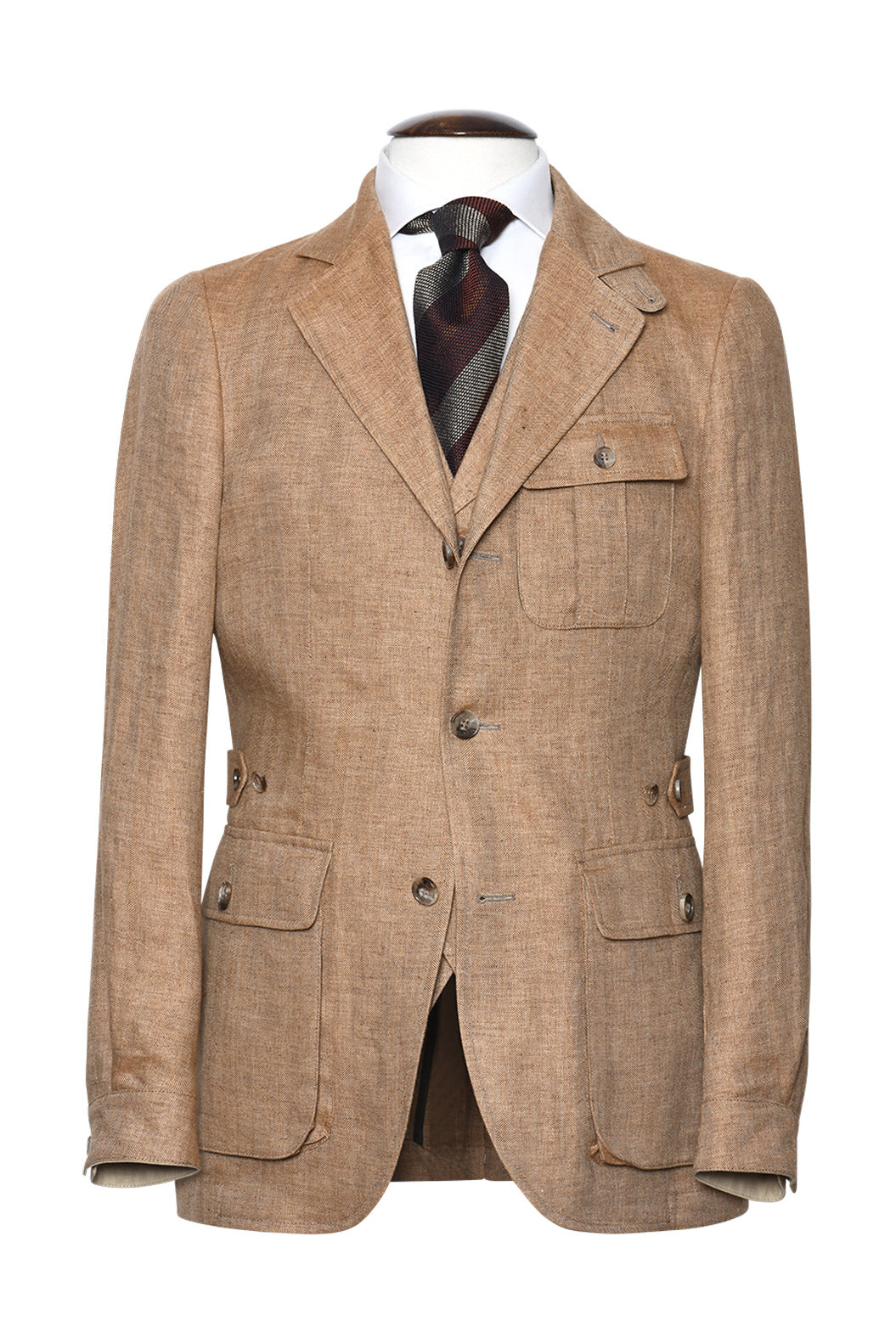 The Safari Jacket – Beige herringbone, 100% linen (295 g), Lanificio Angelico – WICKET