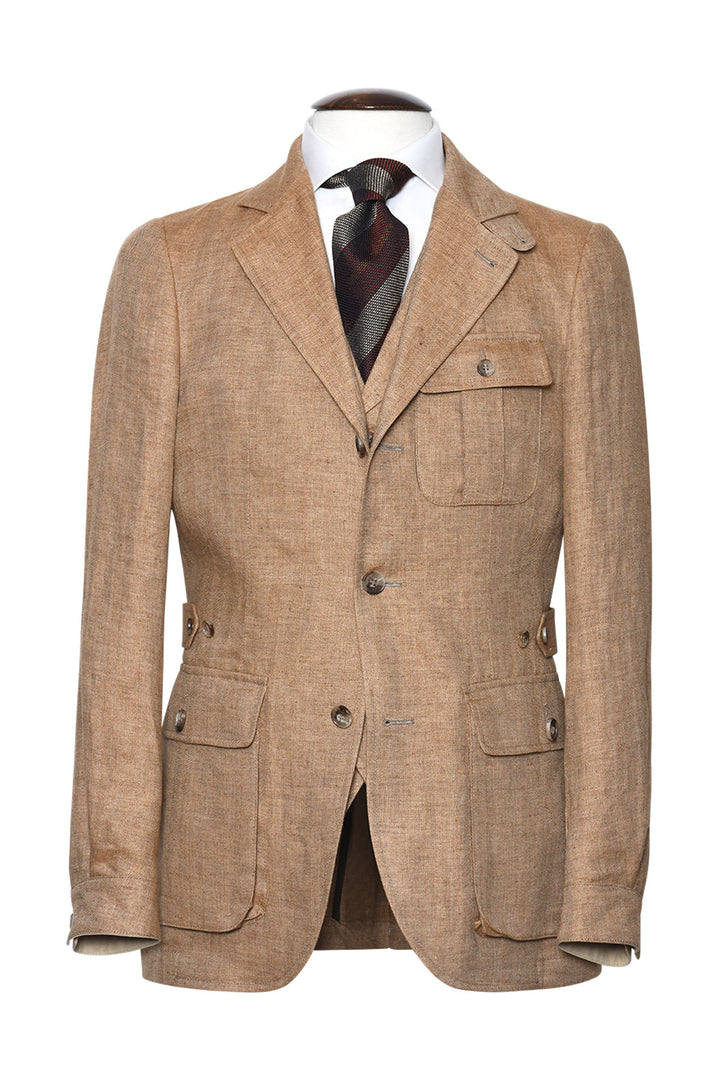 The Safari Jacket – Beige herringbone, 100% linen (295 g), Lanificio Angelico – WICKET