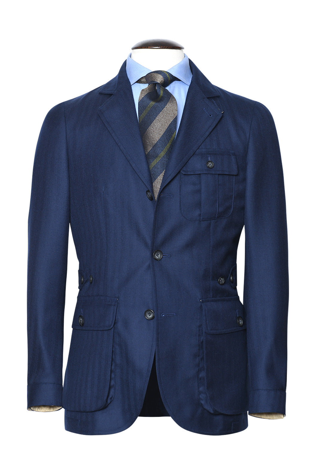 The Safari Jacket – Navy herringbone wool and silk – WICKET