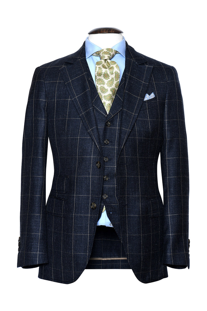La Turin – ‘Soft tweed’ (230 g), navy with ecru overcheck – WICKET