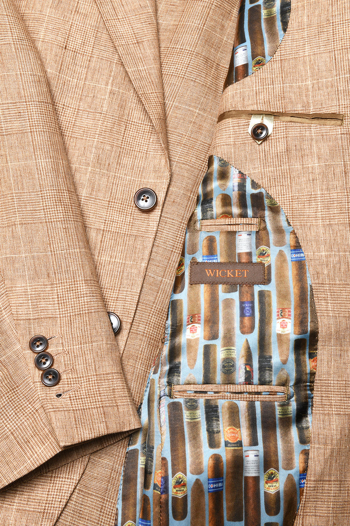 Le Kensington – Beige Prince of Wales check linen – WICKET