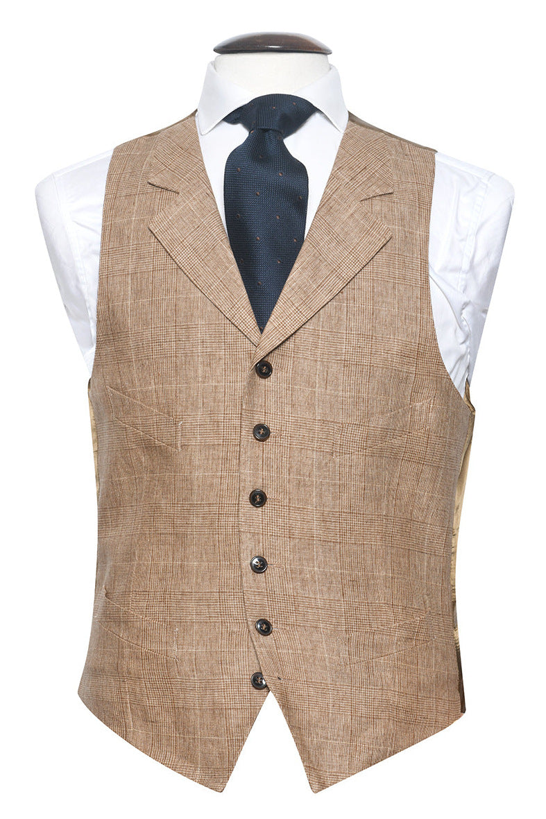 Le Kensington – Beige Prince of Wales check linen – WICKET