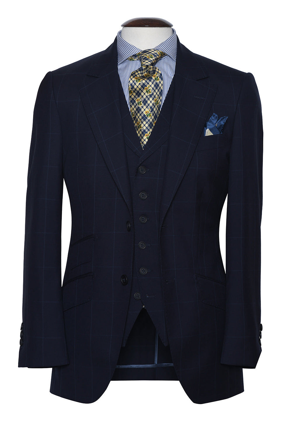 Le Kensington – Deep blue checked tropical wool – WICKET