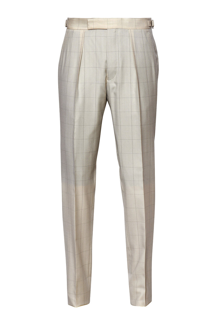 Le Kensington – Herringbone, ivory, with a brown overcheck – WICKET